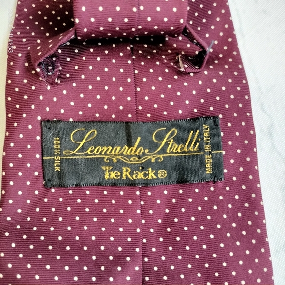 Leonardo Strelli Tie Rack Maroon Off White Swiss Dot Silk NeckTie Made In Italy - Picture 4 of 12
